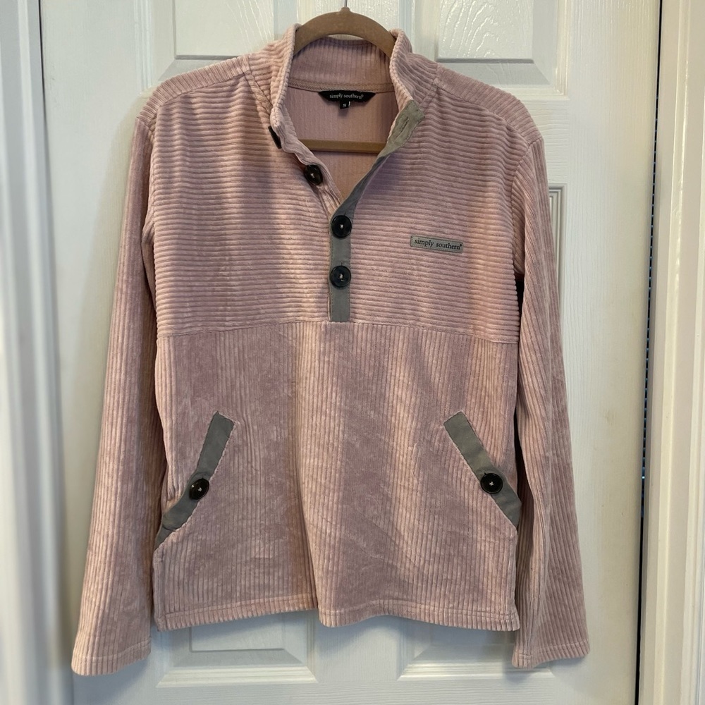 Simply Southern dusty pink Quarter Button Knit light Fleece Pullover size S - Picture 1 of 11